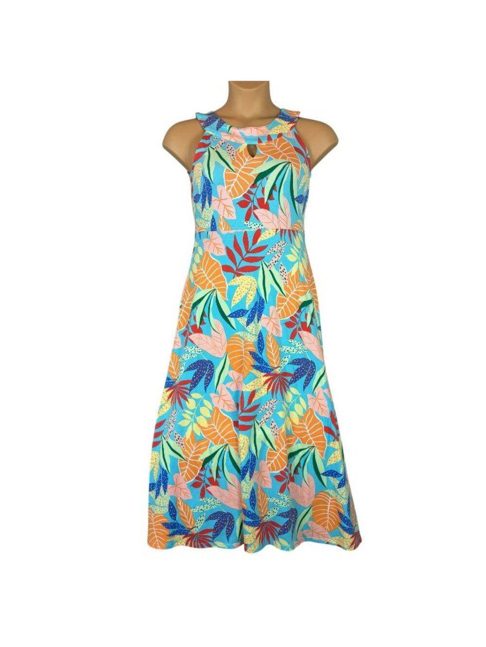TALBOTS Tropical Maxi Jersey Dress Small Petite Keyhole Sleeveless